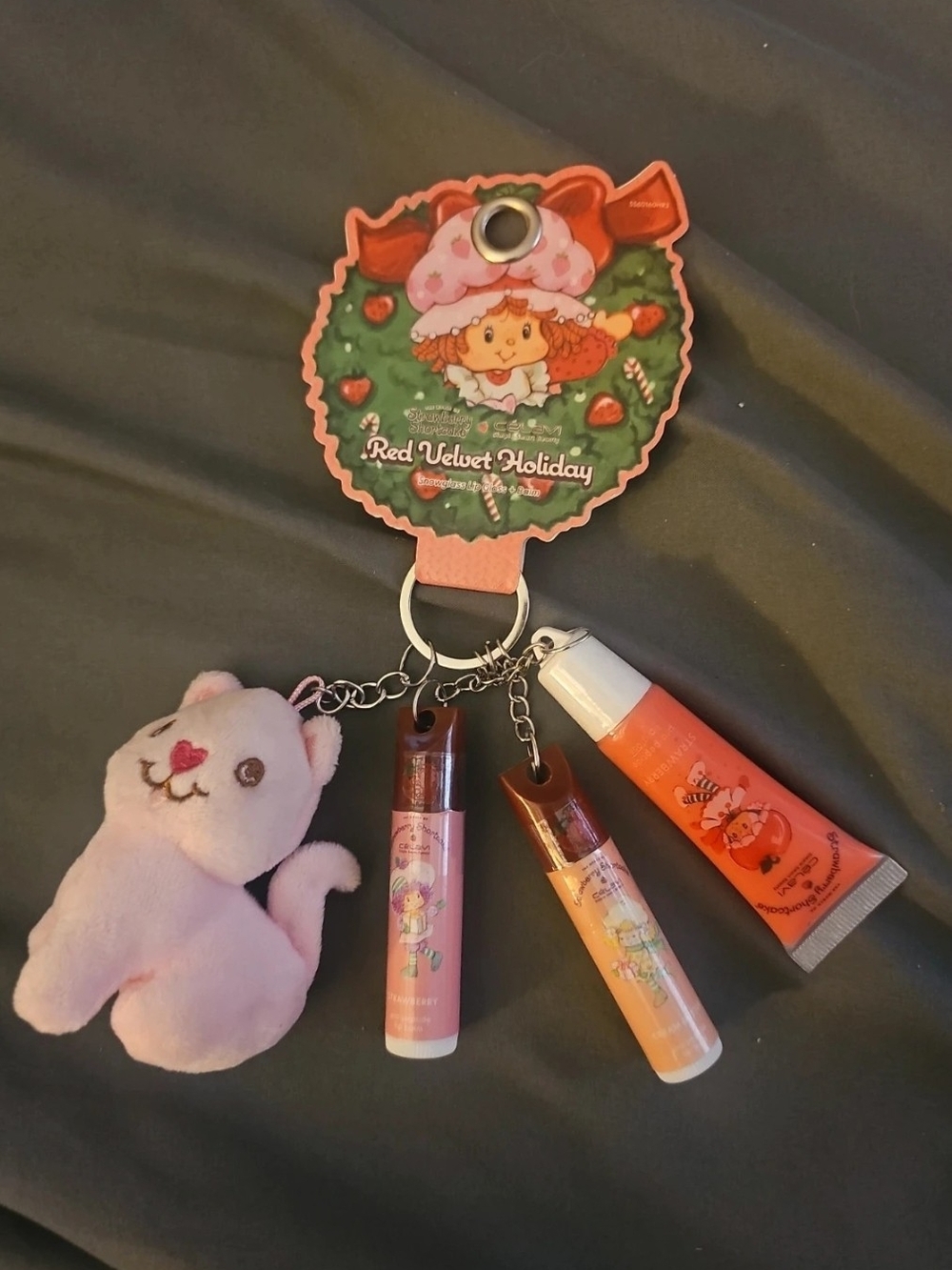 Strawberry Shortcake And Custard Cat & Lip Balm Keychain